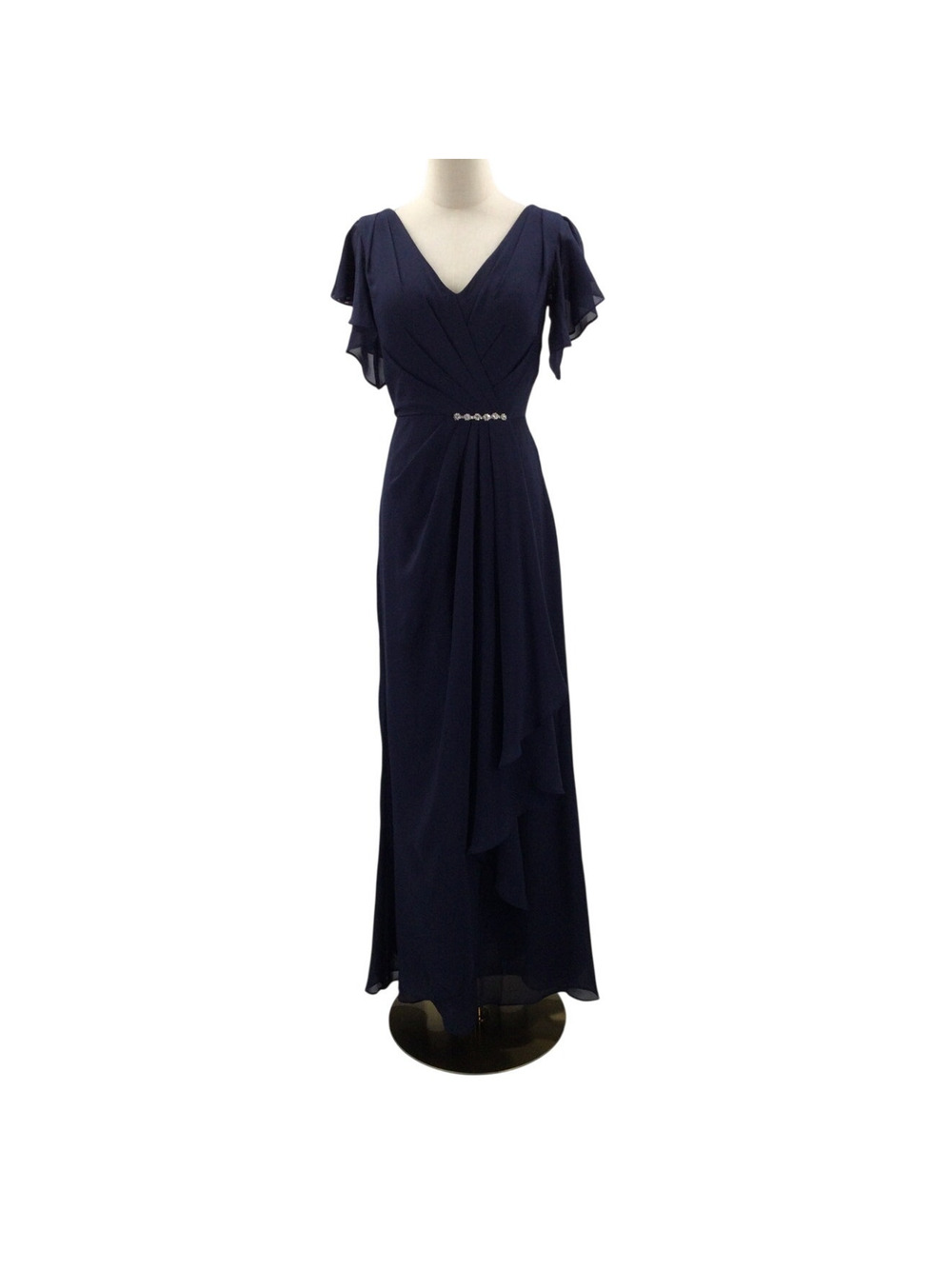 FORMAL 4 S navy blue chiffon mother of bride beaded chiffon maxi dress NEW 0B11